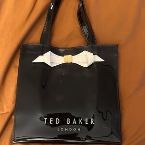 Ted Baker Glossy Black Tote with White Bow